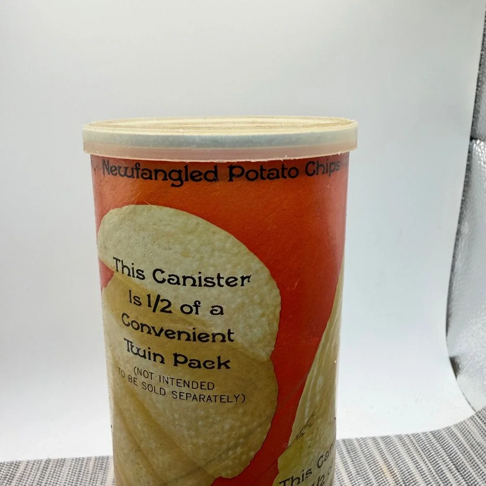 Vintage Pringles Newfangled Potato Chips Canister 1970s P&G Advertising Tin Lid